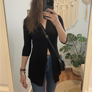 White House Black Market Black Ribbed Open Front Cardigan XS